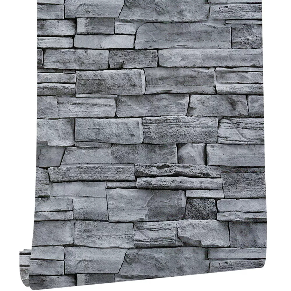 Grey Stone Wallpaper Peel And Stick Wallpaper Self Adhesive Brick Wallpaper Removable Waterproof Decoration Sticker For Kitchen