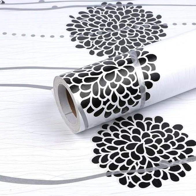 U Decor Hot Sell PVC 45cm Black Flower Peel & Stick Floral wallpaper Self adhesive contact papers  for Home wall decor