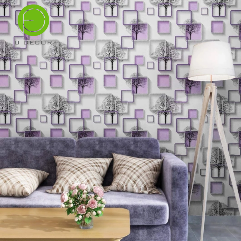 Purple Peel and Stick Wallpaper Decorative Trees Printed Self Adhesive Wallpaper Removable Contact Paper for Home Decor