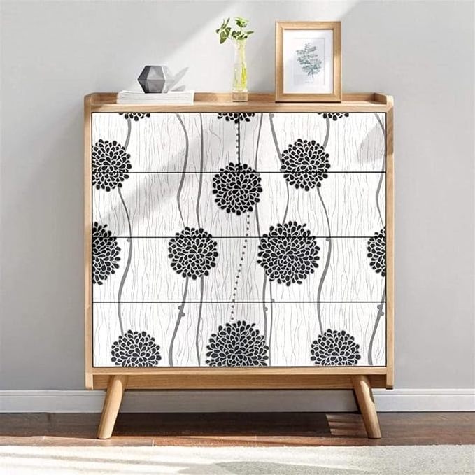 U Decor Hot Sell PVC 45cm Black Flower Peel & Stick Floral wallpaper Self adhesive contact papers  for Home wall decor