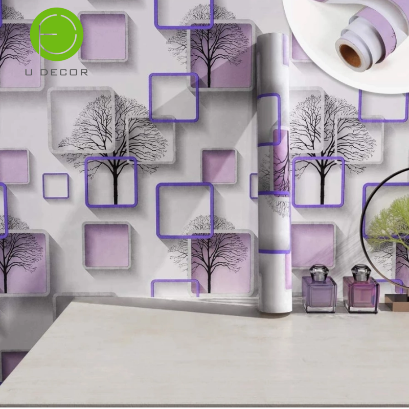 Purple Peel and Stick Wallpaper Decorative Trees Printed Self Adhesive Wallpaper Removable Contact Paper for Home Decor