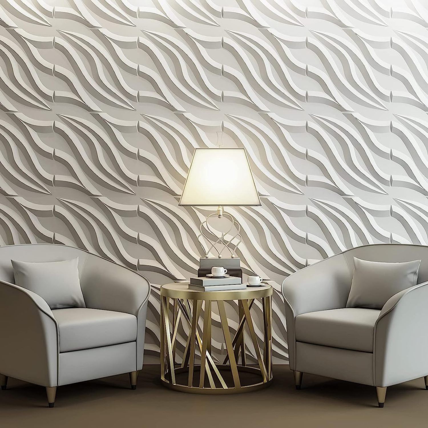 PVC Plastic 3D Wall Tile, Fire Retardant 3D Wall Panel, Interior Wall Art Decor Paneling 50cm 50pcs/box