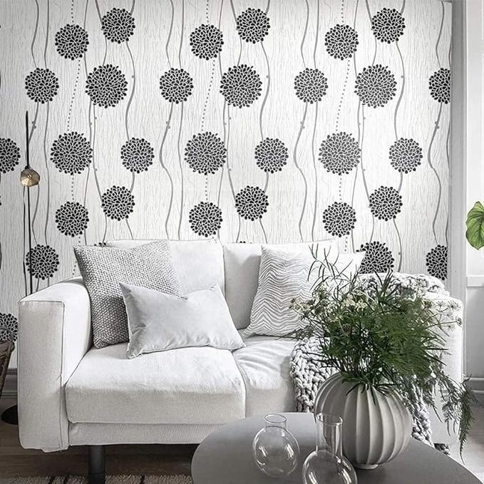 U Decor Hot Sell PVC 45cm Black Flower Peel & Stick Floral wallpaper Self adhesive contact papers  for Home wall decor