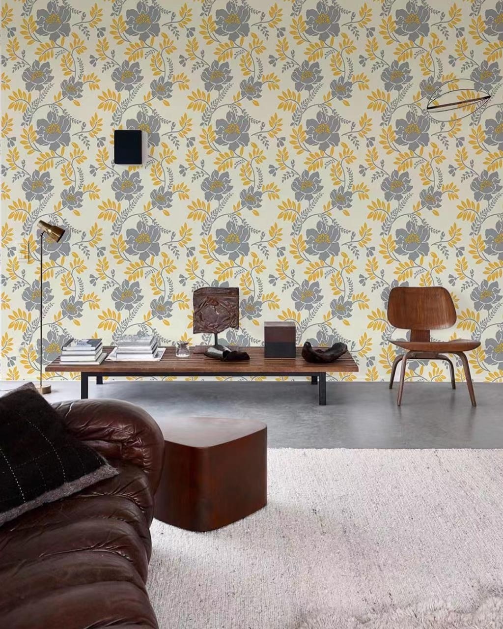 UDK Luxury flower design PVC peel and stick wall paper sticker waterproof and adhesive decorative wallpaper