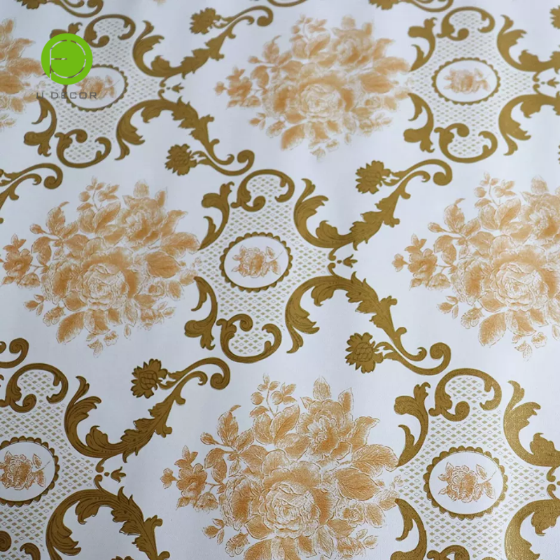 Golden Damask Peel and Stick Wallpaper Floral Self Adhesive Wallpaper Roll Waterproof Wall Stickers for Home Decoration