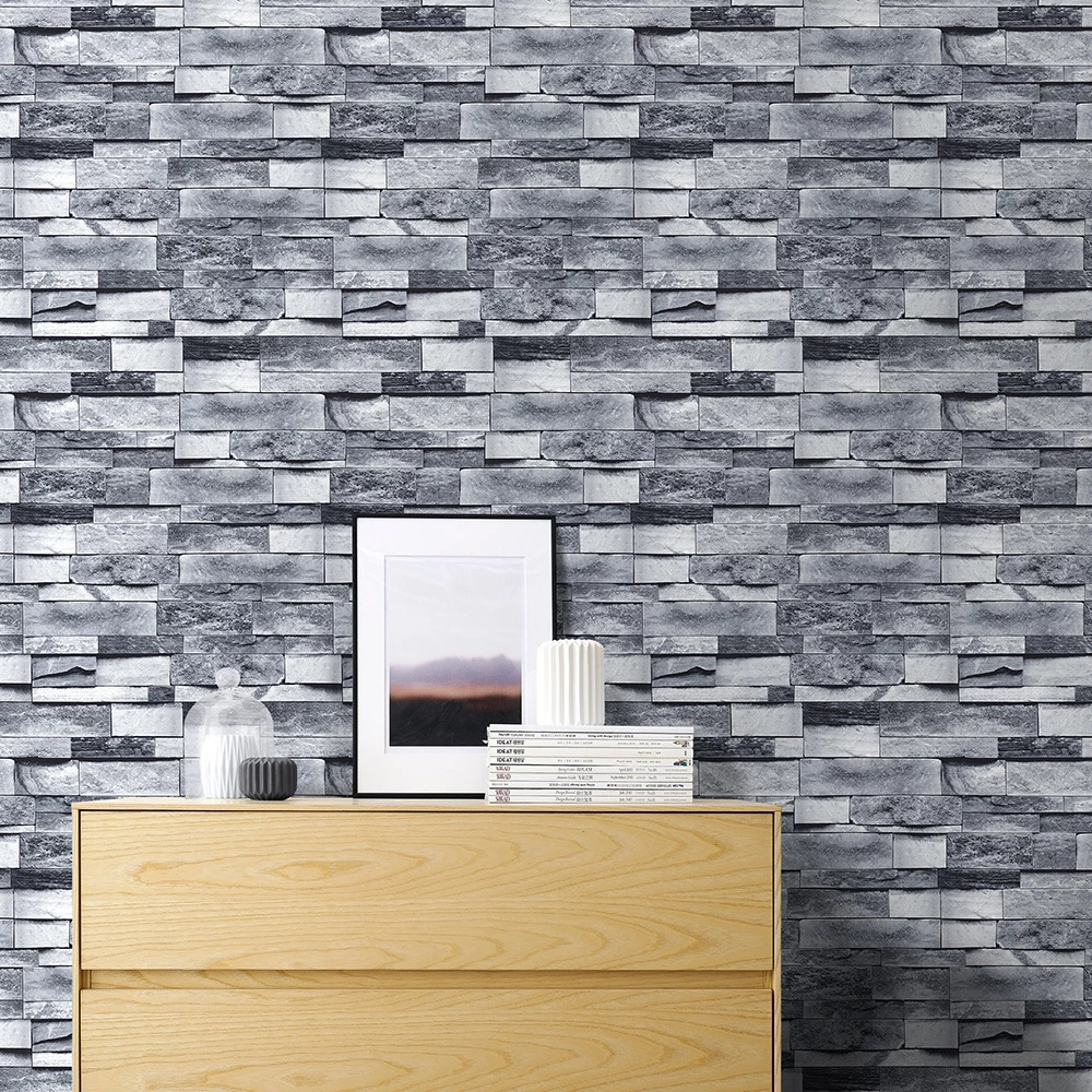 Grey Stone Wallpaper Peel And Stick Wallpaper Self Adhesive Brick Wallpaper Removable Waterproof Decoration Sticker For Kitchen