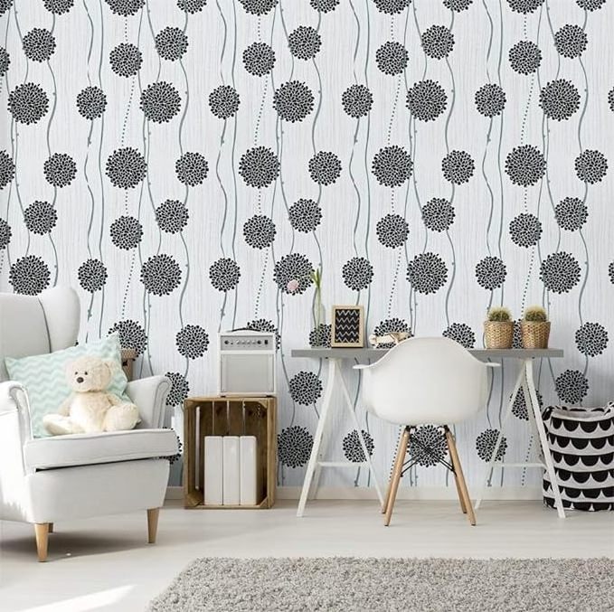 U Decor Hot Sell PVC 45cm Black Flower Peel & Stick Floral wallpaper Self adhesive contact papers  for Home wall decor