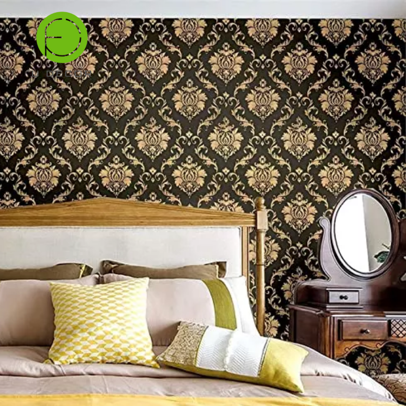 Wallpaper Black Gold Damask  SELF Adhesive Wallpaper for Bedroom Living Room Office