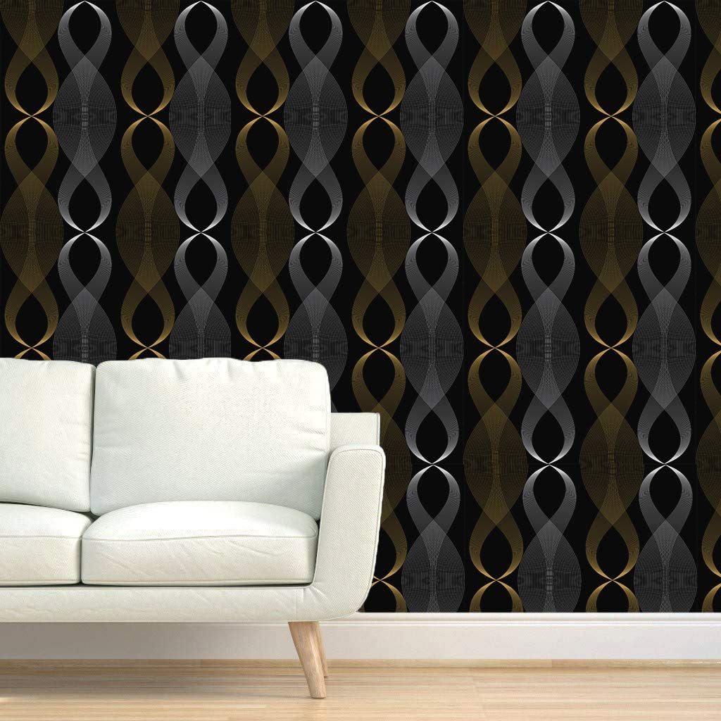 Black Self Adhesive Wallpaper Geometric Figure Peel and Stick Wallpaper Modern Stripe Silver Gold Furniture Stickers Waterproof