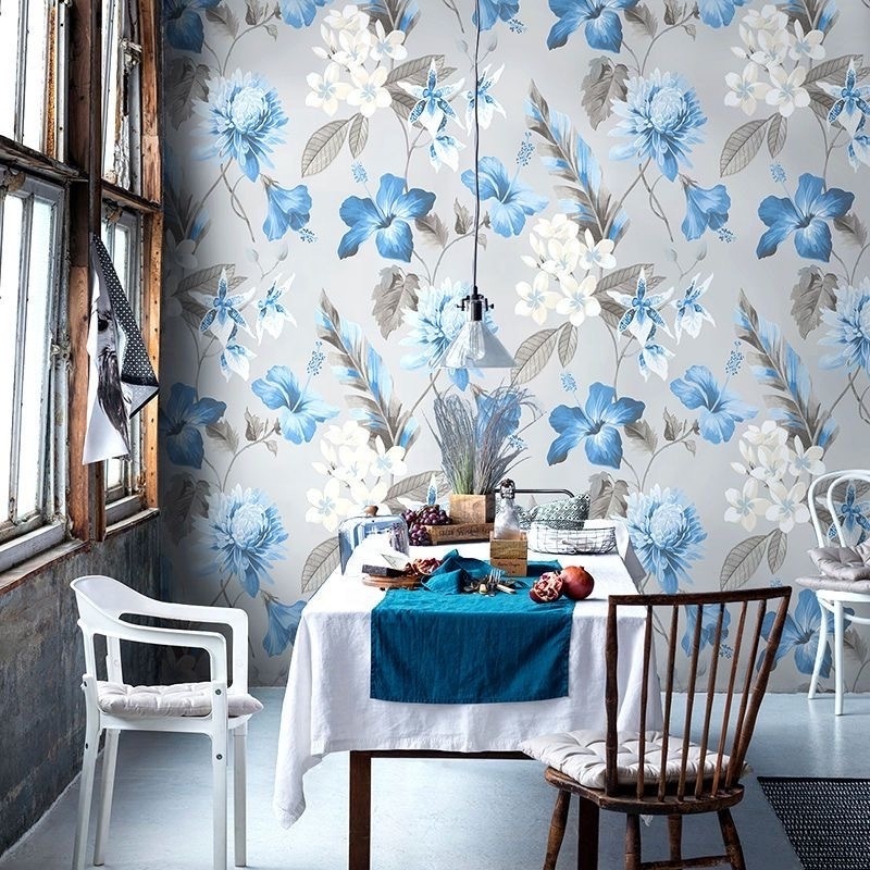 UDK blue yellow flower Peel and stick wall papers textured home decor 3d pvc self-adhesive wallpaper