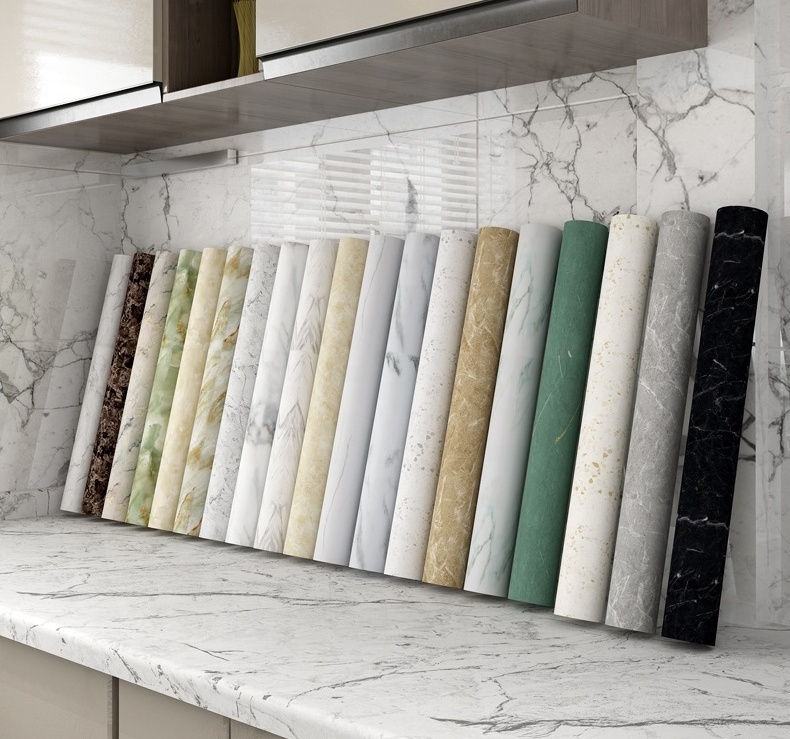 UDK Customized size PVC glossy marble contact paper marble wallpaper sticker for kitchen