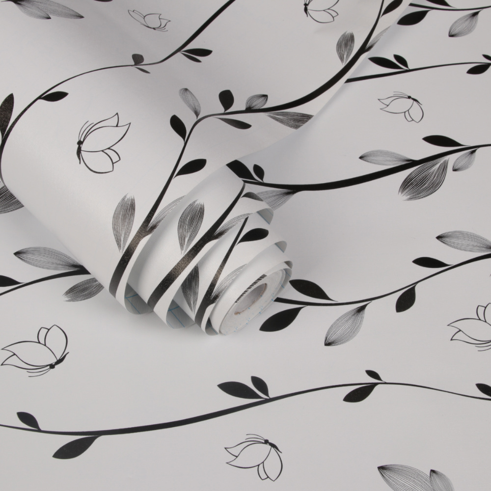 UDK PVC Black leaves Peel & Stick Wall Sticker Decorative wallpaper for Home Interior Wall & Furniture Decoration