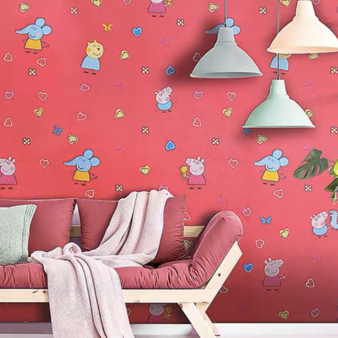 kids wallpaper cartoon Peel and Stick animal/graphic/car themed wall paper for children room bedroom home decoration