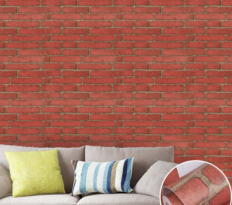 High Quality 3D Cement Red bricks Pattern PVC Waterproof wallpaper Peel & Stick Wall paper For Apartment Hotel Decoration