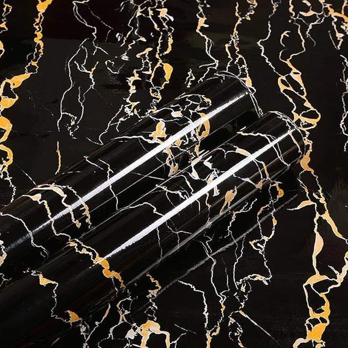 UDK Premium Black Glossy Marble Design Wallpaper Peel and Stick Granite Removable Self Adhesive Wallpaper for Kitchen Cabinets