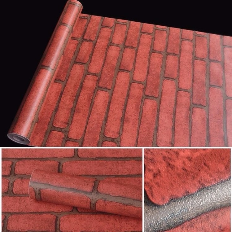 High Quality 3D Cement Red bricks Pattern PVC Waterproof wallpaper Peel & Stick Wall paper For Apartment Hotel Decoration