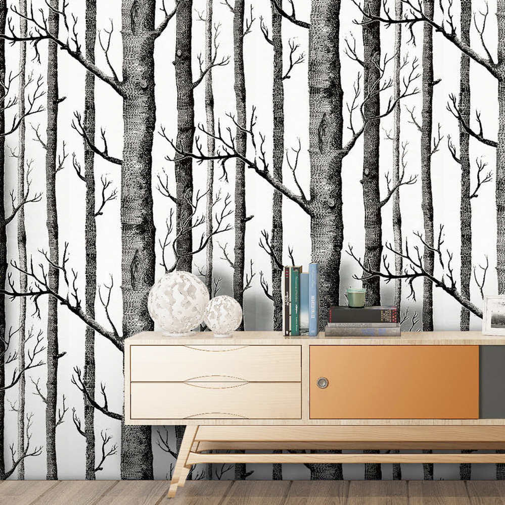 UDK Birch Tree Peel And Stick Wallpaper Self Adhesive Black And White Wood Sticker For Study Background Wall Home Decoration