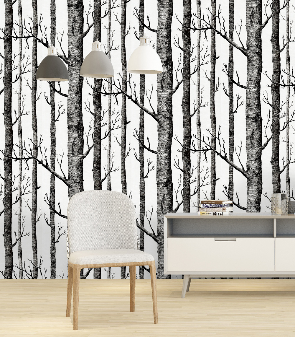 UDK Birch Tree Peel And Stick Wallpaper Self Adhesive Black And White Wood Sticker For Study Background Wall Home Decoration