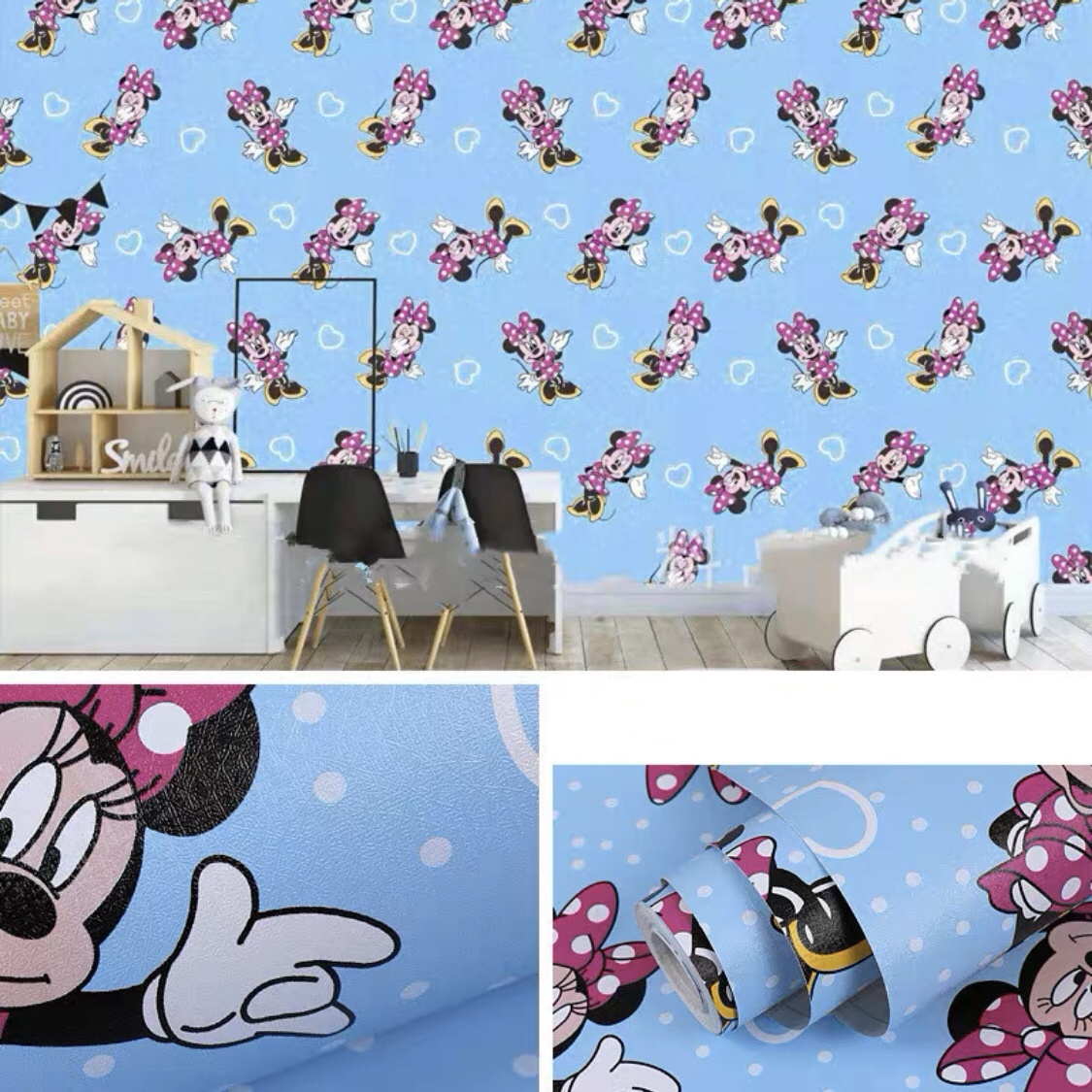 animal kids cartoon wallpaper Self Adhesive DIY room decoration children boys and girl sticker panda, mouse, pig, bear, goat