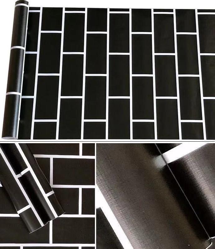 UDK PVC 45cm Black Brick Self Adhesive Wallpaper peel and stick wall sticker for wall & furniture decoration