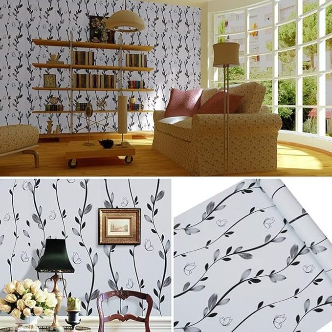 UDK PVC Black leaves Peel & Stick Wall Sticker Decorative wallpaper for Home Interior Wall & Furniture Decoration