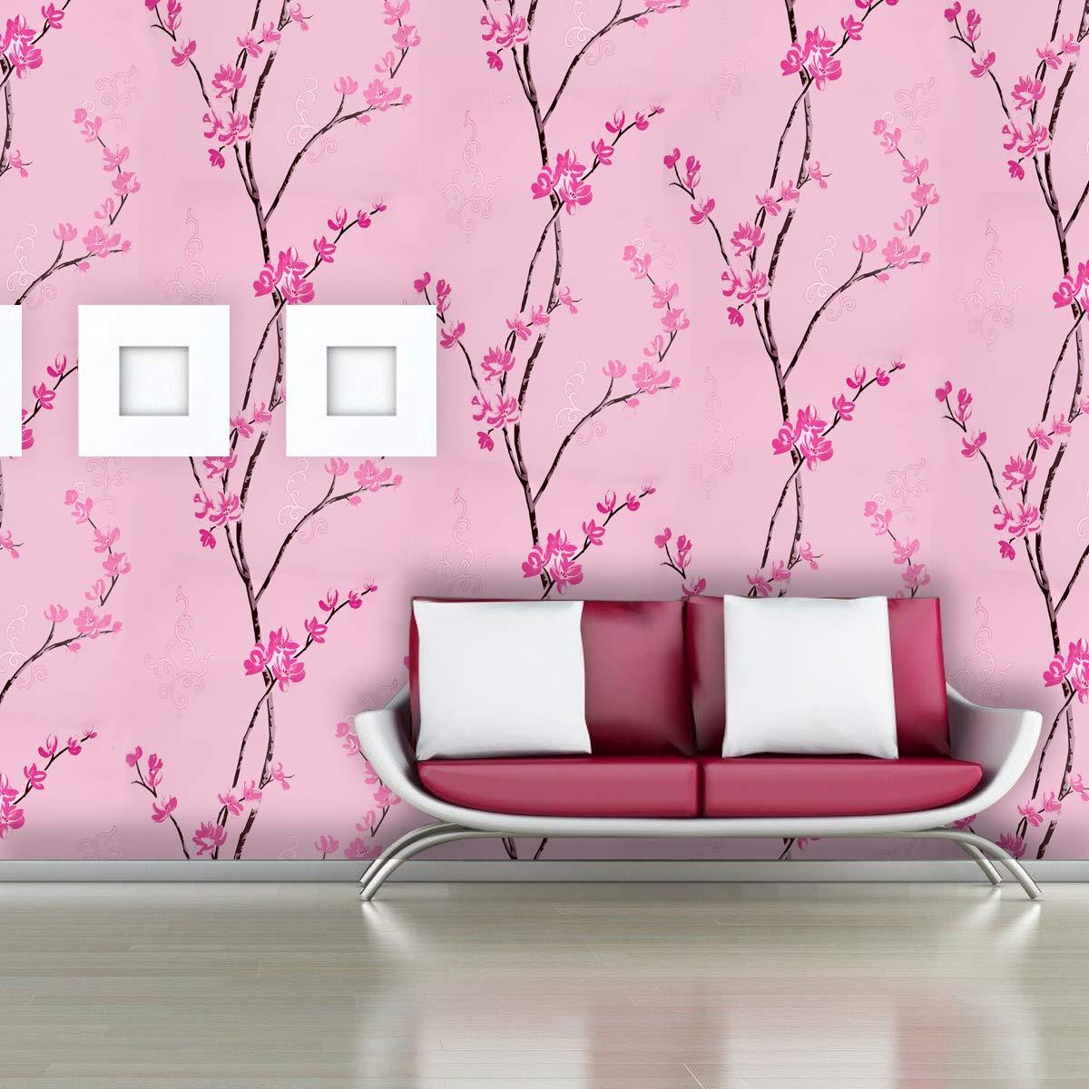 UDK Vinyl Material Luxury Design Red Rose Pattern Home Wall Paper Sticker Waterproof Peel & Stick wallpaper