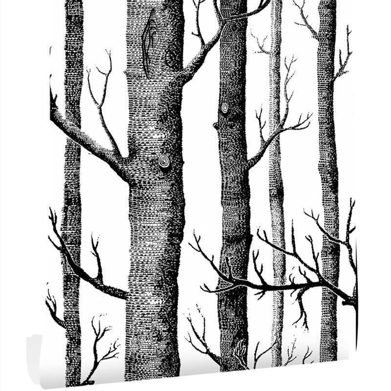 UDK Birch Tree Peel And Stick Wallpaper Self Adhesive Black And White Wood Sticker For Study Background Wall Home Decoration