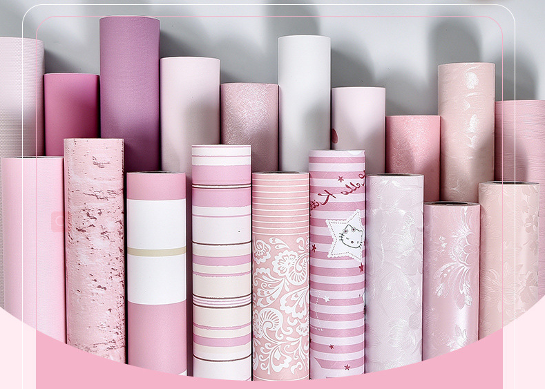 Home Decor Pink Contracted design Wall Paper Vinyl 3D Wallpapers Peel off Stickers  Baby Wallpaper