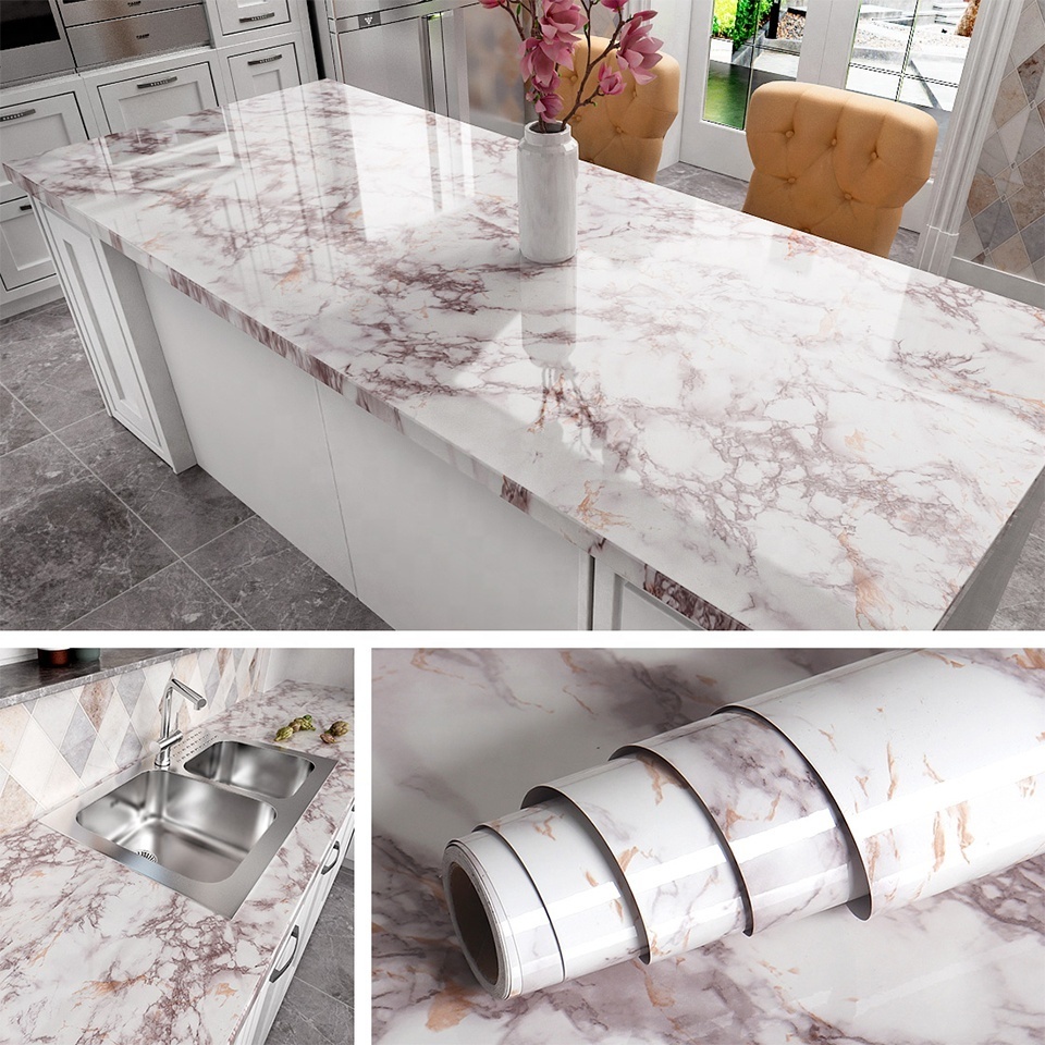 UDK Waterproof PVC Self Adhesive Marble Decorative Wallpaper For Bathroom Kitchen