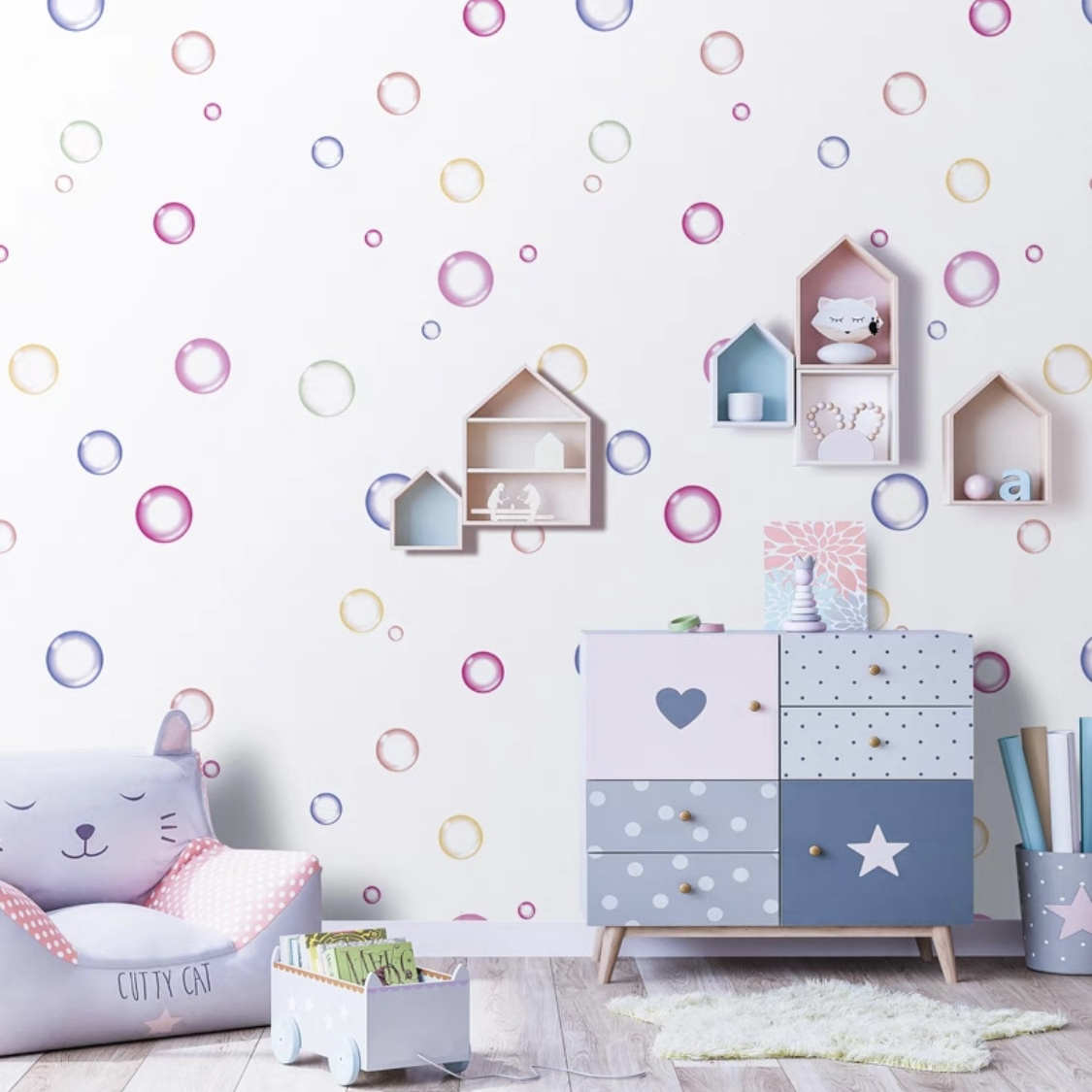 cute girl bedroom wallpaper kids cartoon self adhesive room sticker DIY home decorations PVC waterproof