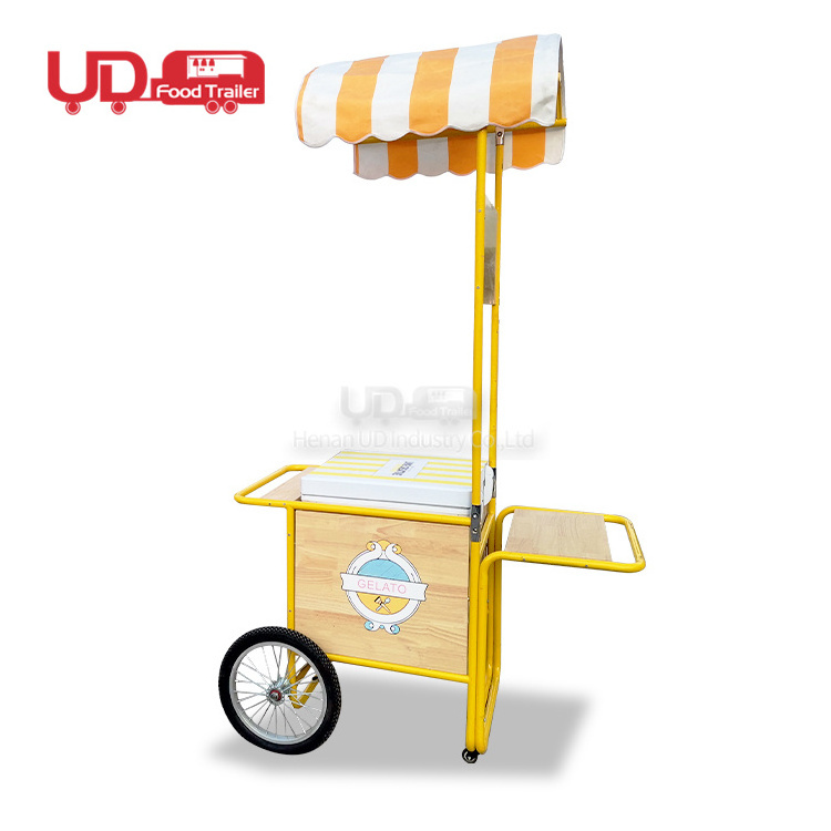 Cheap Mobile Hand Push Cart Snow Cone Push Trolley Hot Dog Gelato Trailers Ice Cream Cart For Sale