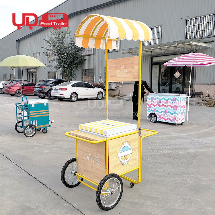 Cheap Mobile Hand Push Cart Snow Cone Push Trolley Hot Dog Gelato Trailers Ice Cream Cart For Sale