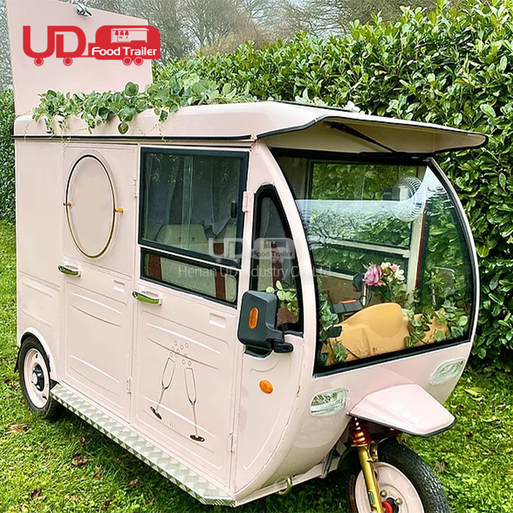 3 Wheel Electric Food Cart Mobile Beer Bar Tap Coffee Tricycle Tuk Tuk Food Truck Pink Drinks Van For Sale