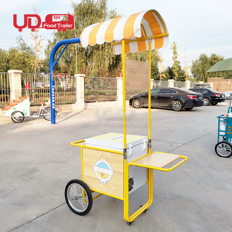 Cheap Mobile Hand Push Cart Snow Cone Push Trolley Hot Dog Gelato Trailers Ice Cream Cart For Sale