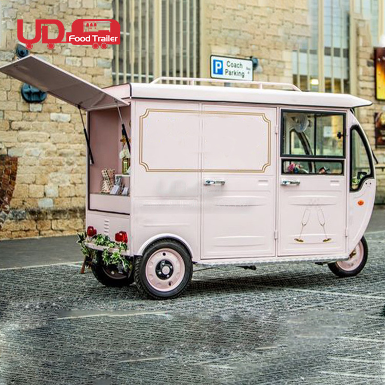 3 Wheel Electric Food Cart Mobile Beer Bar Tap Coffee Tricycle Tuk Tuk Food Truck Pink Drinks Van For Sale