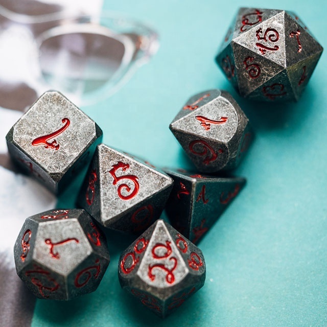 Udixi Metal Polyhedral RPG Dungeons and Dragons Custom logo 20 Dragon font Dice set