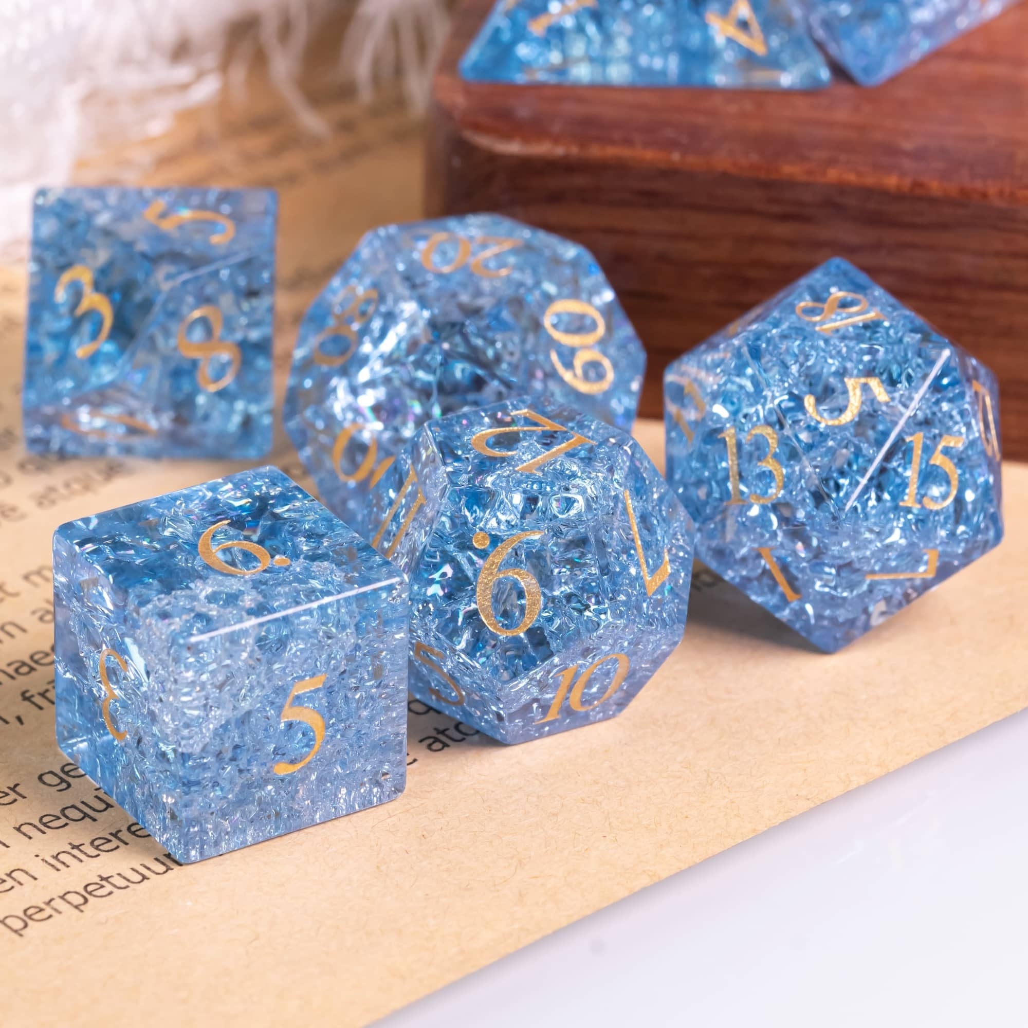 Udixi Polyhedral custom logo engraved dungeons and dragons stone gemstone gem glass cube dice game set