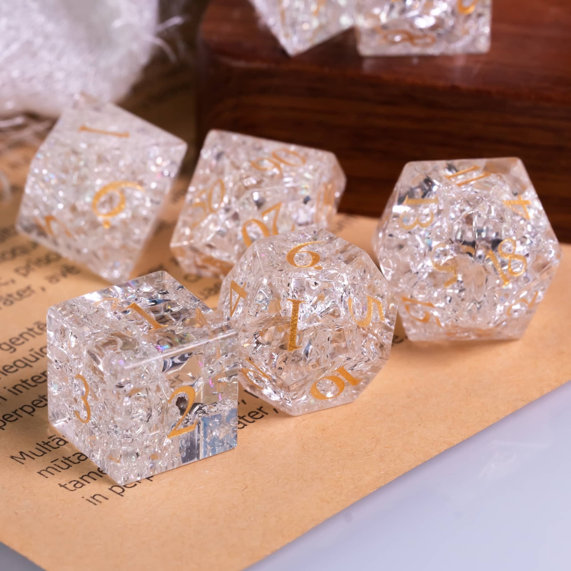 Udixi Polyhedral custom logo engraved dungeons and dragons stone gemstone gem glass cube dice game set