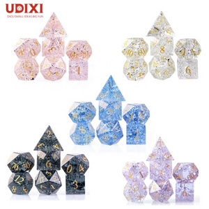 Udixi Polyhedral custom logo engraved dungeons and dragons stone gemstone gem glass cube dice game set