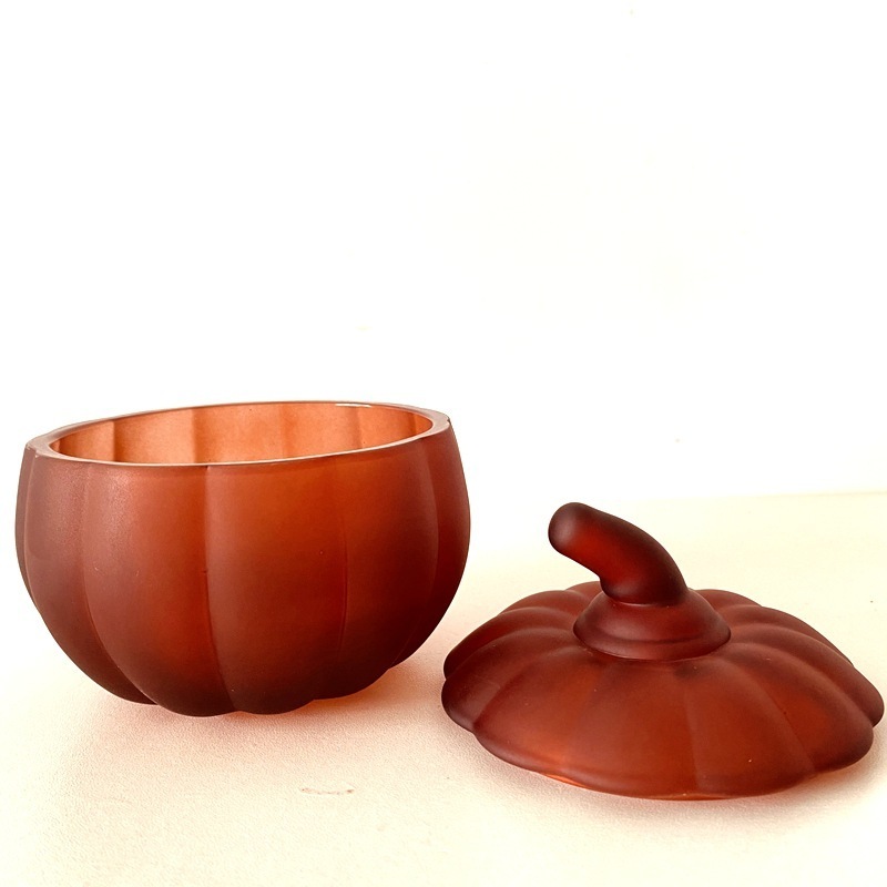 Unique halloween decorations empty glass ceramic pumpkin candle jar vessel holder with lid bulk Candle jar