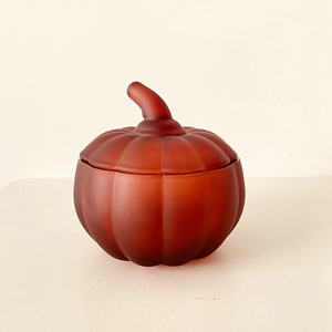 Unique halloween decorations empty glass ceramic pumpkin candle jar vessel holder with lid bulk Candle jar