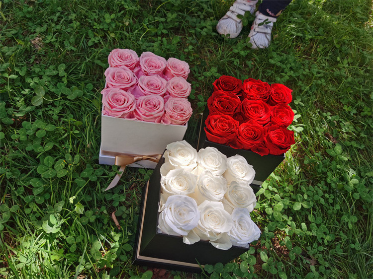 Eternal Flower Mushroom Head Holding Bucket Valentine's Mother's Day Christmas Golden Round Preserved Roses Gift Box