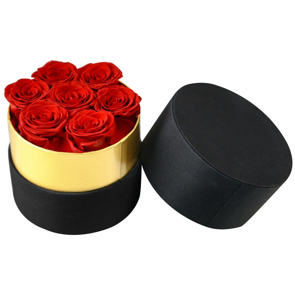 Eternal Flower Mushroom Head Holding Bucket Valentine's Mother's Day Christmas Golden Round Preserved Roses Gift Box