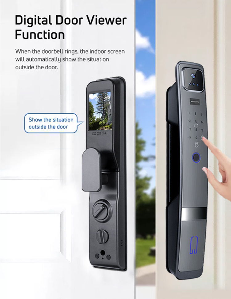 UEMON Smart Home 3D Face Recognition Smart Fingerprint Digital Safe Door Lock With Camera And Doorbell