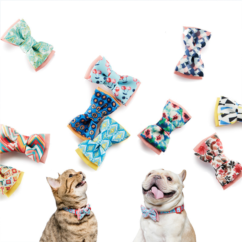 UFBemo Amazon hot sale detachable multiple colorful print pet cat dog bow tie accessories small medium big dog cat