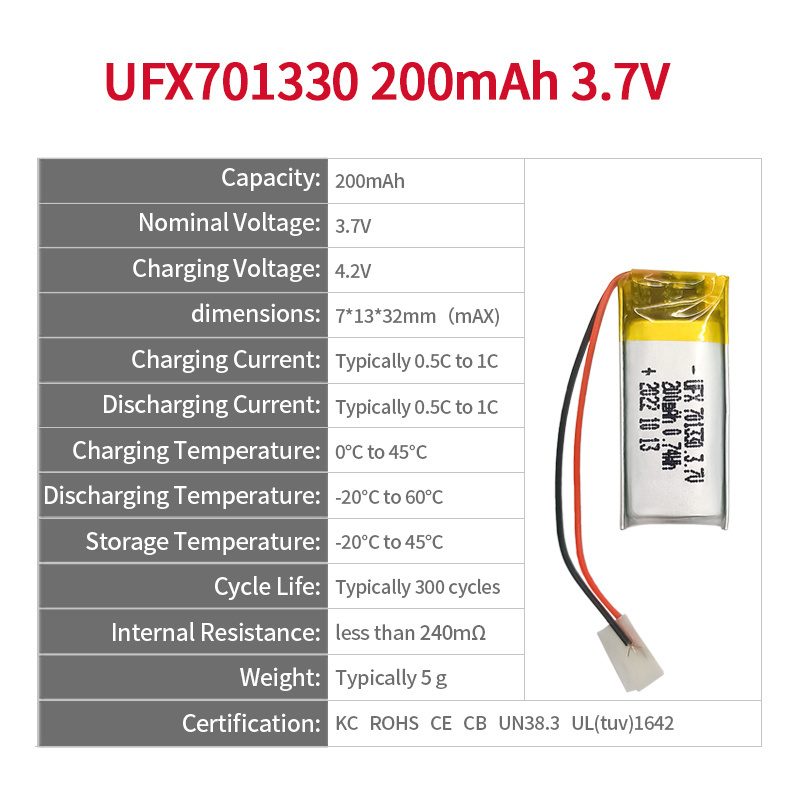 Chinese Lithium-ion Cell Factory Custom Reading Pen Battery UFX 701330 200mAh 3.7V Small Lipo Battery