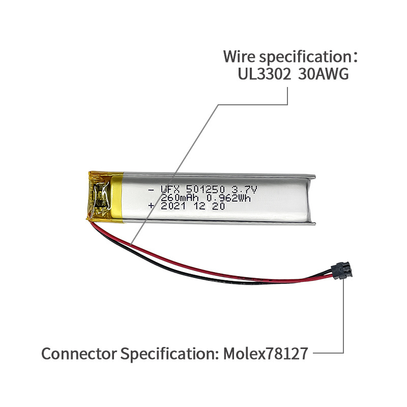 Chinese Li-ion Cell Factory Wholesale Recording Pen Battery UFX 501250 260mAh 3.7V Lipo Battery