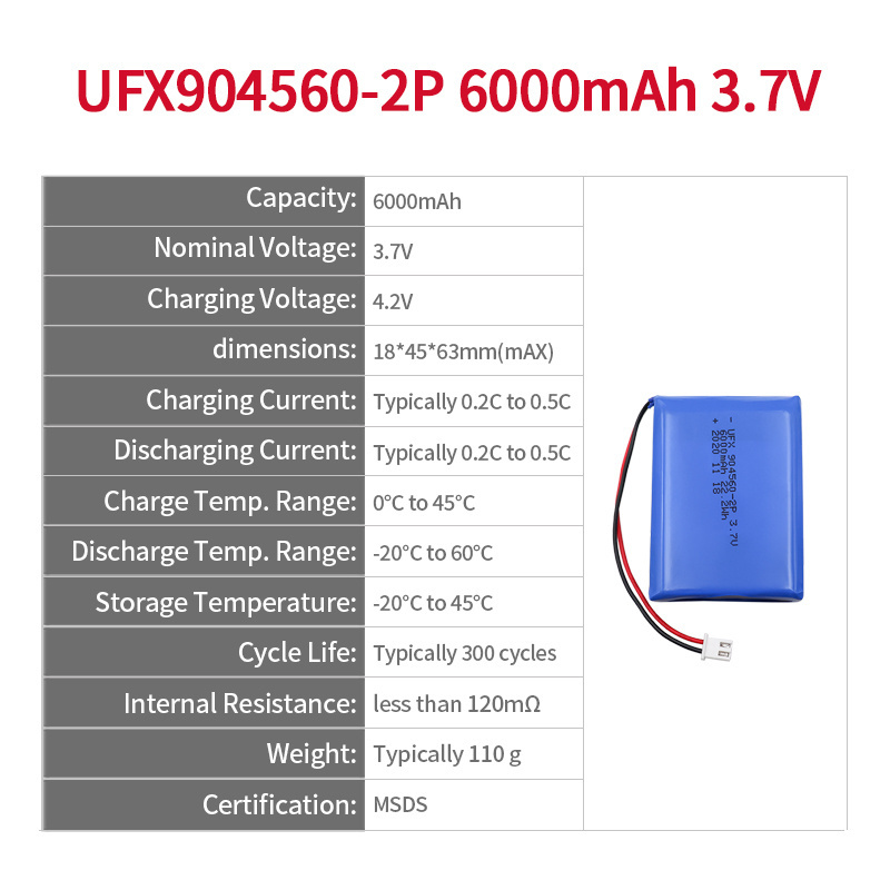 Lithium-ion Cell Wholesale Large Capacity Battery for Security Equipment UFX 904560-2P 6000mAh 3.7V Rechargeable Battery