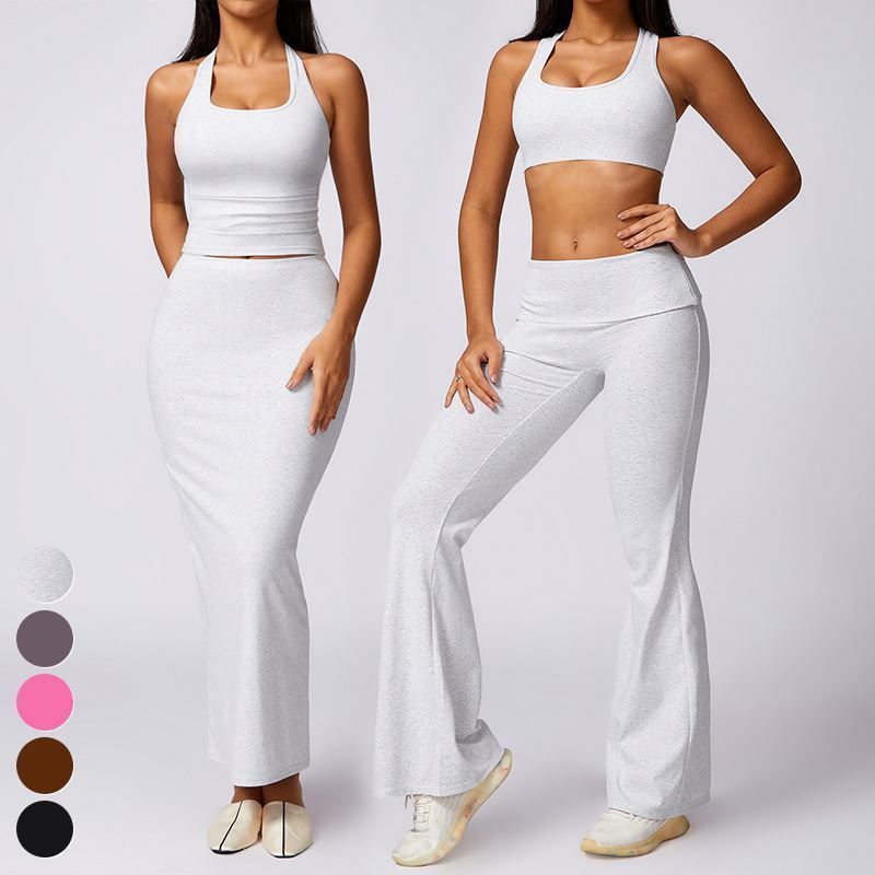 Women's Set Tight wrap hip dress Yoga Clothing 4 Piece Suit halter top Casual Workout Wear Ribbed Yoga Set Gym Fitness Sets