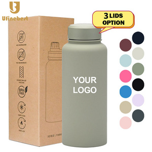 Custom 32oz soft Insulated vacuum touch rubber paint 1000ml flask thermal double wall stainless steel gym sport water bottle